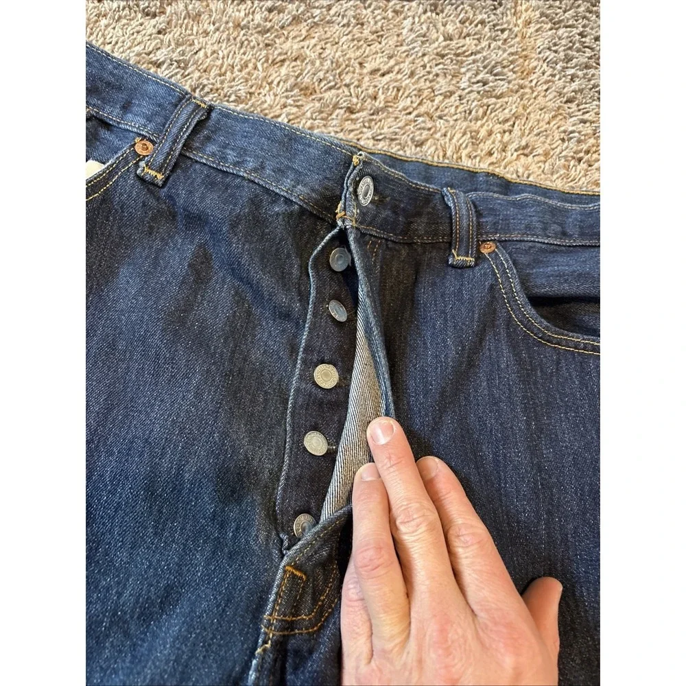 Levis 501 Jeans Mens 40x32 Blue Denim Pants Button Fly Workwear Dark Wash‎ FLAW